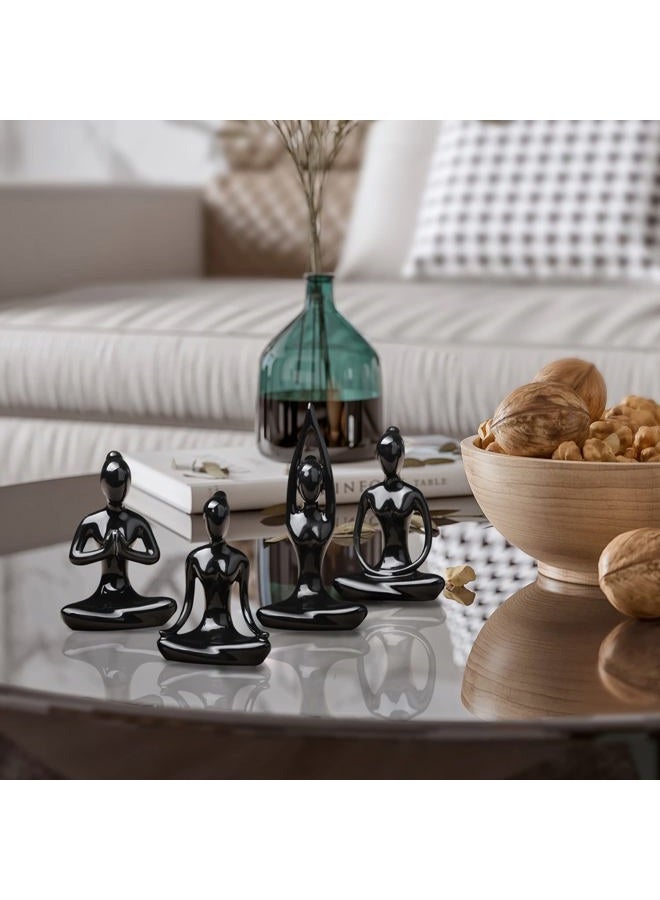 OwMell (Black) - Lot Of 4 Meditation Yoga Pose Statue Figurine Ceramic Yoga Figure Set Decor (Black Set) - Image 4