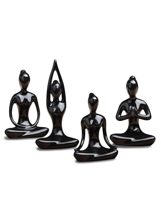 OwMell (Black) - Lot Of 4 Meditation Yoga Pose Statue Figurine Ceramic Yoga Figure Set Decor (Black Set) - Image 1