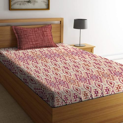 MYTRIDENT Urban Comfort Bedsheet for Single Bed Cotton, 144 TC, 100% Cotton Bedsheet with 1 Pillow Cover, Single Size 152 cm x 228 cm, Aria Red - Image 1
