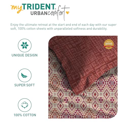 MYTRIDENT Urban Comfort Bedsheet for Single Bed Cotton, 144 TC, 100% Cotton Bedsheet with 1 Pillow Cover, Single Size 152 cm x 228 cm, Aria Red - Image 5
