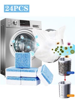 24 Pcs Washing Machine Cleaner Tablets Descaler Solid Deep Cleaning Deodorizer For All Washer Machines HE Front Loader Top Load Clean Inside Drum and Laundry Tub Seal