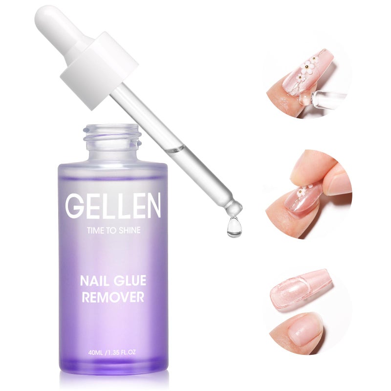 Gellen مزيل غراء الأظافر جيلين للأظافر اللاصقة، 40 مل مزيل غراء الأظافر للأظافر اللاصقة UV، خالي من الأسيتون مزيل لطيف للغراء للأظافر الصناعية، بدون رائحة سهل الإزالة، غير مخصص لطلاء الجل - Image 1