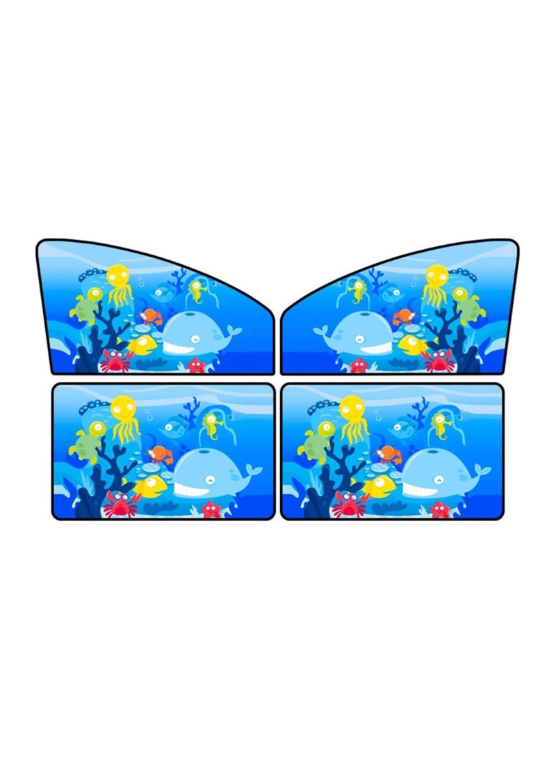 4 Pcs Car Side Window Sun Shade Magnetic Sun Shade Car Cover Summer Cartoon Car Curtains Insulated Windshield Sun Visor Blue - Image 1