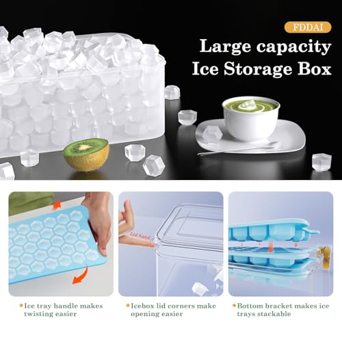 FDDAI Small Ice Cube Tray for Freezer: FDDAI Easy Release Ice Cube Maker - Plastic Stackable Cubed Ice Trays and Bin - Making Tiny Honeycomb Icecubes - Image 3
