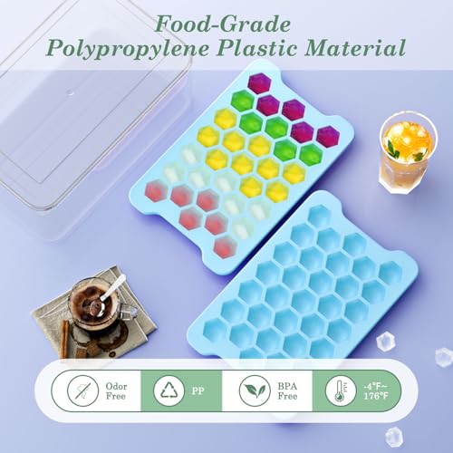 FDDAI Small Ice Cube Tray for Freezer: FDDAI Easy Release Ice Cube Maker - Plastic Stackable Cubed Ice Trays and Bin - Making Tiny Honeycomb Icecubes - Image 2