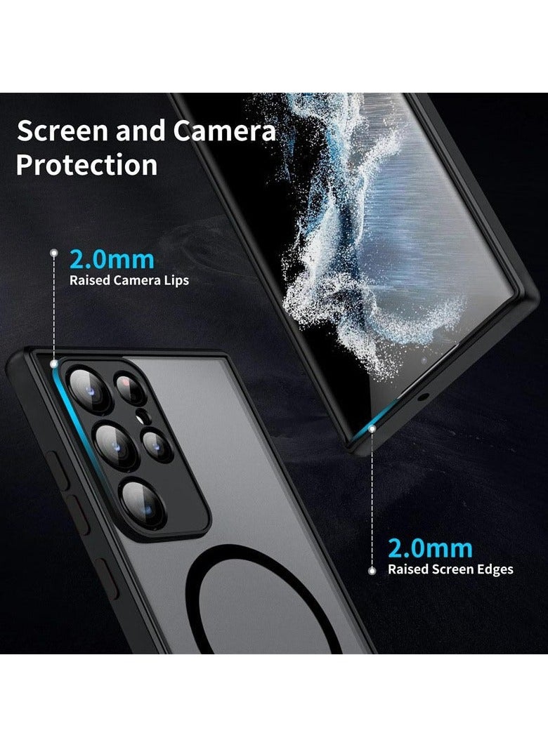 for Samsung S25 Ultra Case, Compatible with MagSafe, Magnetic Translucent Matte Back Shockproof Cover with Strong Magnet, Slim Thin Full Protection Phone Case for Galaxy S25 Ultra 5G (Black) - Image 2