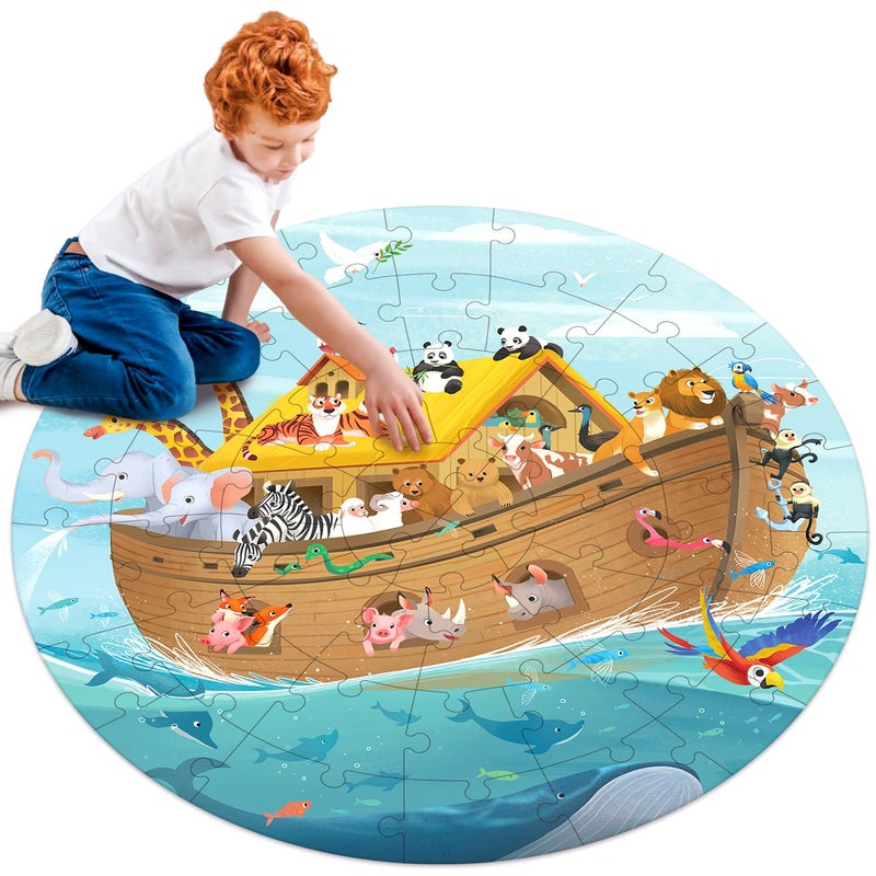 MoinKidz Wooden Noahs Ark Puzzle for Kids Ages 48 Large 48 Piece Round Floor Puzzles for Kids Ages 35 Christian Bible Religious Wooden Jigsaw Puzzle for 3 4 5 6 7 8 Year Old - Image 3