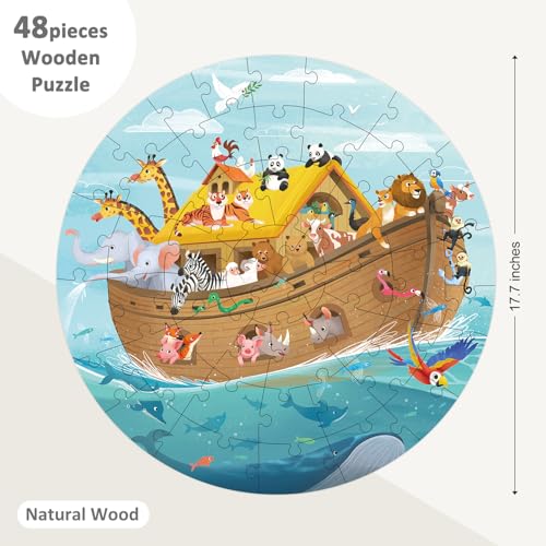MoinKidz Wooden Noahs Ark Puzzle for Kids Ages 48 Large 48 Piece Round Floor Puzzles for Kids Ages 35 Christian Bible Religious Wooden Jigsaw Puzzle for 3 4 5 6 7 8 Year Old - Image 5