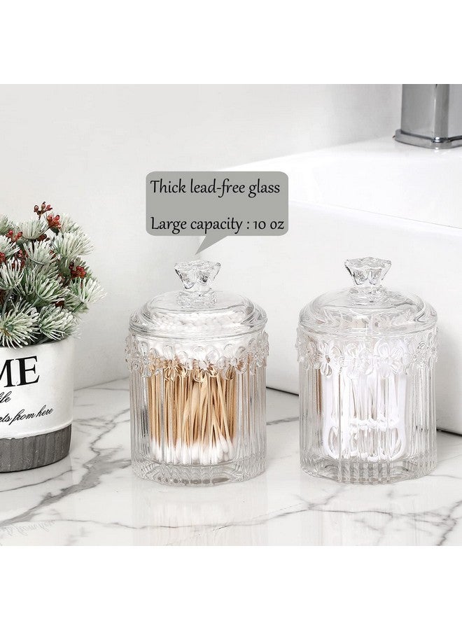 rejomiik 2 Pack Qtip Holder Glass Apothecary Jars with Lids Bathroom Accessories Vanity Organizers and Makeup Storage Canister for Cotton Swabs, Balls, Pads, Floss Picks, Candy, Clear - Image 2