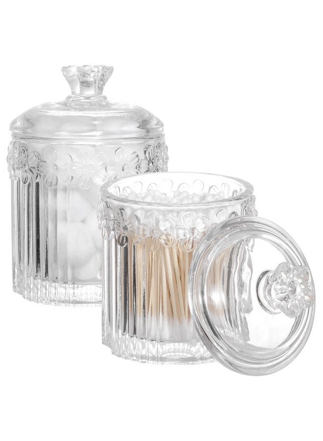 rejomiik 2 Pack Qtip Holder Glass Apothecary Jars with Lids Bathroom Accessories Vanity Organizers and Makeup Storage Canister for Cotton Swabs, Balls, Pads, Floss Picks, Candy, Clear - Image 1