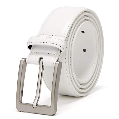 XOUXOU Men's Casual Leather Jeans Belts Classic Work Business Dress Belt with Prong Buckle for Men (White (S101), 34 (Waist 32)) - Image 1
