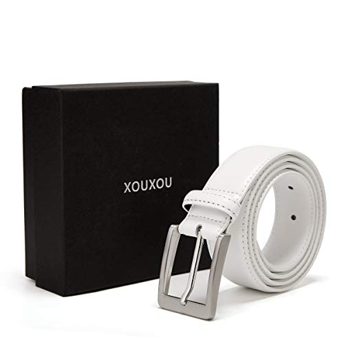 XOUXOU Men's Casual Leather Jeans Belts Classic Work Business Dress Belt with Prong Buckle for Men (White (S101), 34 (Waist 32)) - Image 5