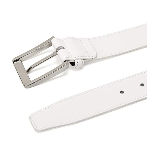 XOUXOU Men's Casual Leather Jeans Belts Classic Work Business Dress Belt with Prong Buckle for Men (White (S101), 34 (Waist 32)) - Image 3
