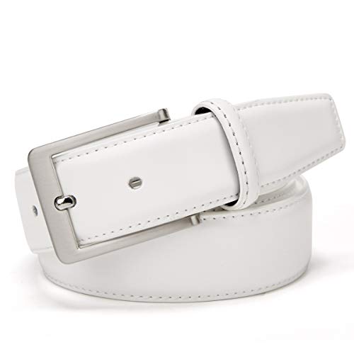 XOUXOU Men's Casual Leather Jeans Belts Classic Work Business Dress Belt with Prong Buckle for Men (White (S101), 34 (Waist 32)) - Image 2