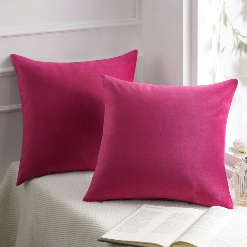 Phantoscope Pack of 2 Velvet Decorative Throw Decorative Pillow Cover Soft Solid Square Cushion Case for Couch Pink 24 x 24 inches 60 x 60 cm - Image 1
