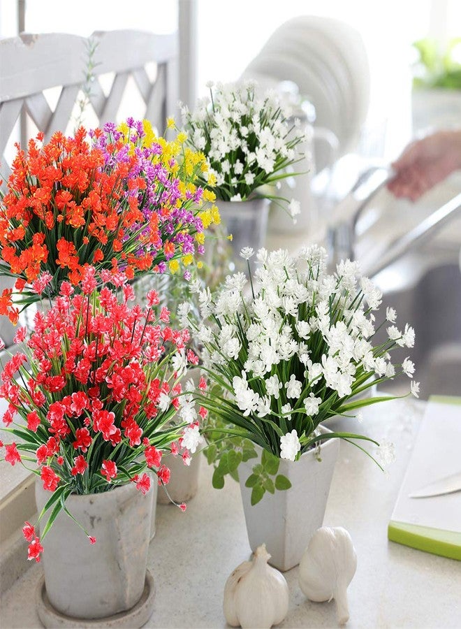 ArtBloom 8 Bundles Outdoor Artificial Fake Flowers UV Resistant Shrubs Plants, Faux Plastic Greenery for Indoor Outside Hanging Plants Garden Porch Window Box Home Wedding Farmhouse Decor (White) - Image 5