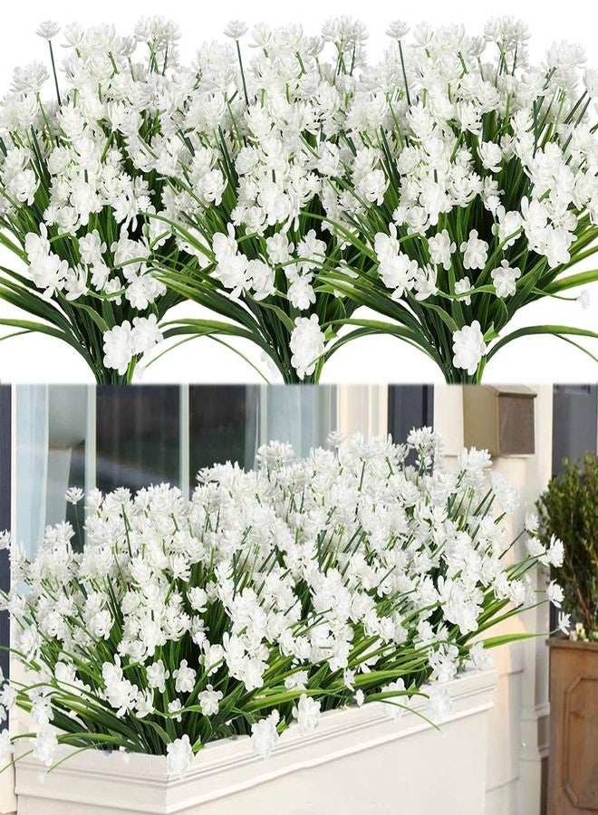 ArtBloom 8 Bundles Outdoor Artificial Fake Flowers UV Resistant Shrubs Plants, Faux Plastic Greenery for Indoor Outside Hanging Plants Garden Porch Window Box Home Wedding Farmhouse Decor (White) - Image 1