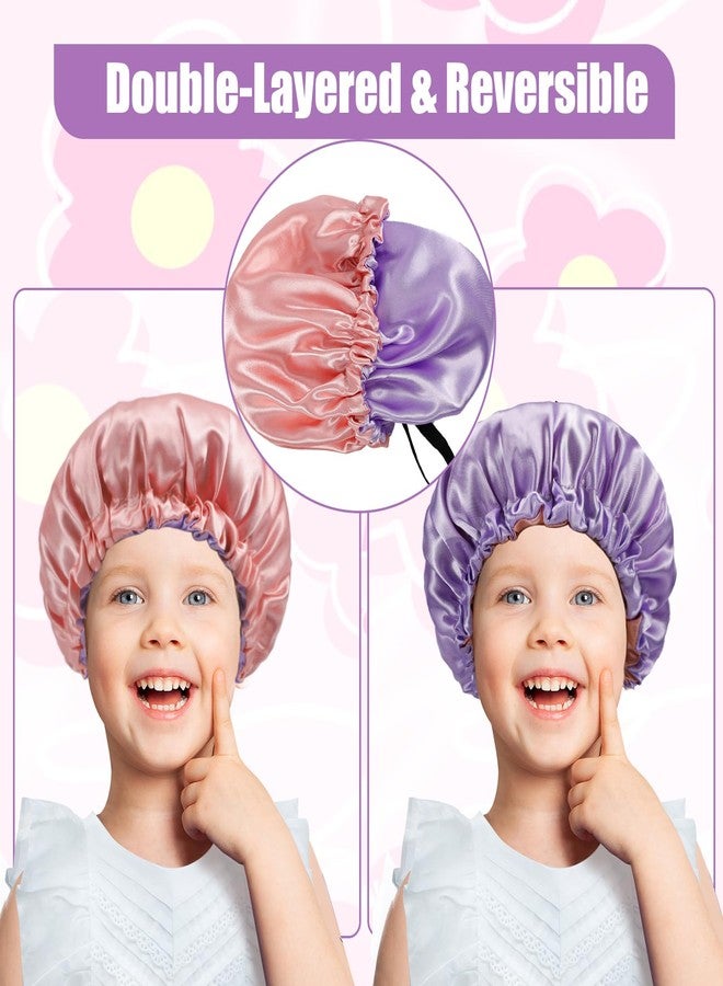 Erinnmy 2PCS Kids Satin Bonnet,Silk Bonnet for Sleeping,Adjustable Hair Bonnet for Toddler Child 2-4 Year Old,Satin Sleep Cap for Curly Hair,Reversible Double Layer Children Night Cap(Pink+Gray 9.4in - Image 3