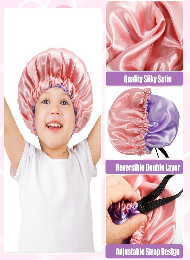 Erinnmy 2PCS Kids Satin Bonnet,Silk Bonnet for Sleeping,Adjustable Hair Bonnet for Toddler Child 2-4 Year Old,Satin Sleep Cap for Curly Hair,Reversible Double Layer Children Night Cap(Pink+Gray 9.4in - Image 5