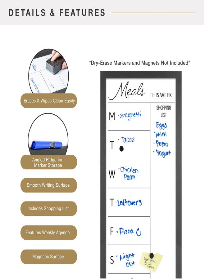 MCS 14 x 30 in. Home Command Center Meal Planner Dry Erase Board, Black - Image 4