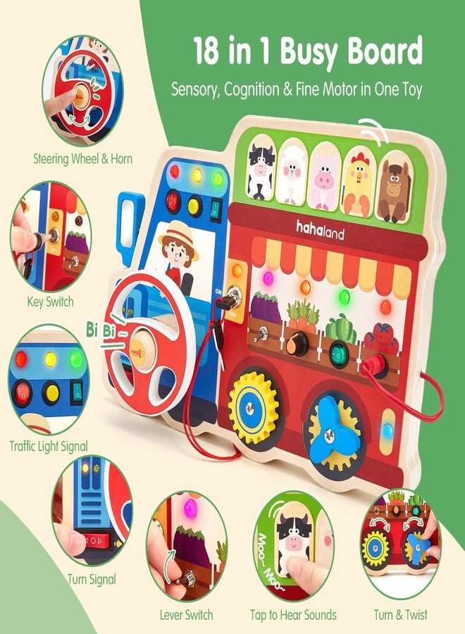 hahaland Montessori Busy Board for Toddlers 3-5, 18-in-1 Wooden Sensory Activity Board with LED Lights & Switches, Educational Montessori Toy for Fine Motor Skills, Kids - Image 2