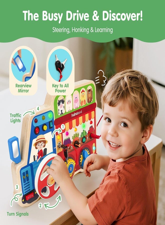 hahaland Montessori Busy Board for Toddlers 3-5, 18-in-1 Wooden Sensory Activity Board with LED Lights & Switches, Educational Montessori Toy for Fine Motor Skills, Kids - Image 3