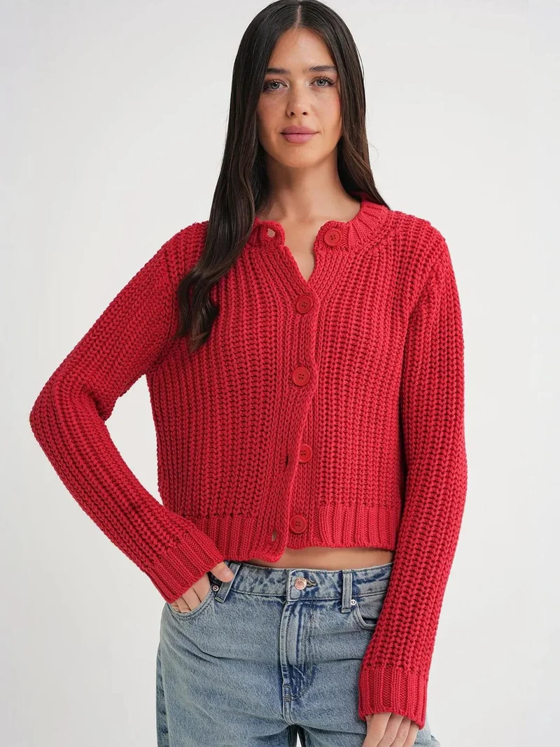 MixRay Mixray Textured Ribbed Knit Cardigan with Buttons