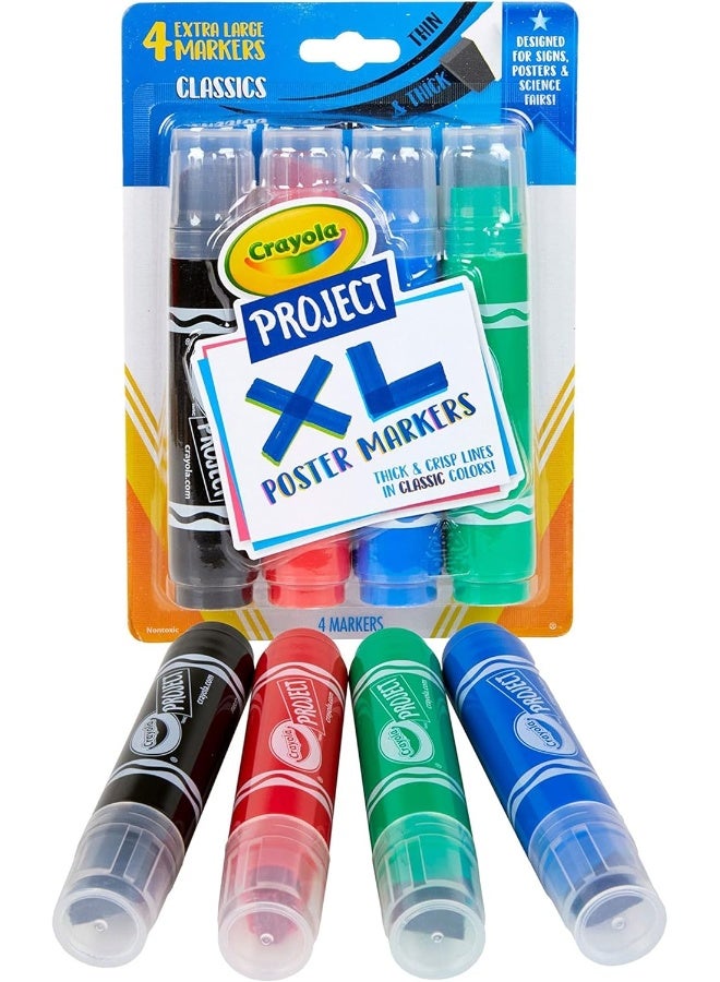 Crayola XL Poster Markers, Assorted Classic Colors, School Supplies, 4 Count
