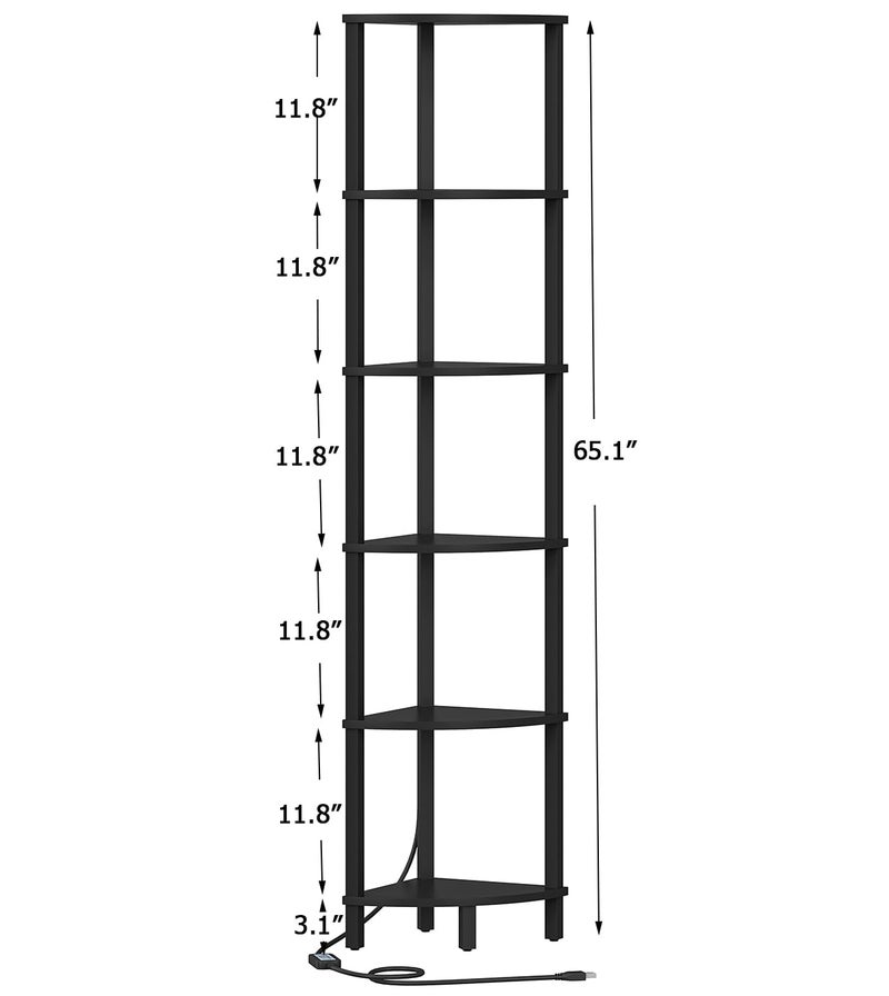 VIMBER 6-Tier Corner Shelf with LED Light, Industrial Corner Ladder Shelf, Rustic Display Shelf for Living Room, Bedroom, Kitchen, Home Office, Sturdy Frame, Black UJSJ002B - Image 4