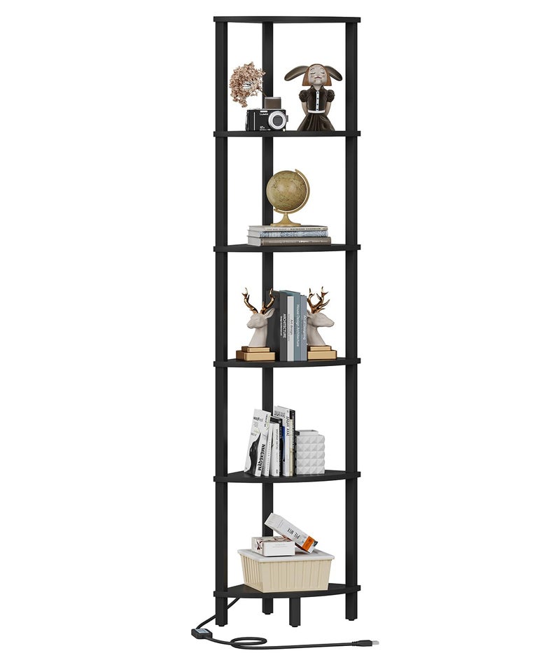 VIMBER 6-Tier Corner Shelf with LED Light, Industrial Corner Ladder Shelf, Rustic Display Shelf for Living Room, Bedroom, Kitchen, Home Office, Sturdy Frame, Black UJSJ002B - Image 5