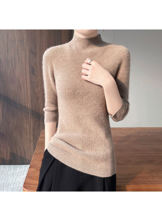 MIIOW Semi-High Neck Short Sleeve One-Piece Knitted Sweater For Women, Slim-Fitting And Versatile Pullover Top, A Must-Have For Commuter Fashion - Image 4