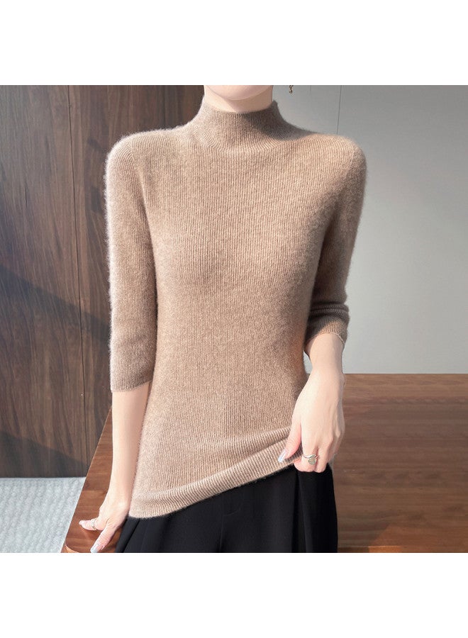 MIIOW Semi-High Neck Short Sleeve One-Piece Knitted Sweater For Women, Slim-Fitting And Versatile Pullover Top, A Must-Have For Commuter Fashion - Image 3