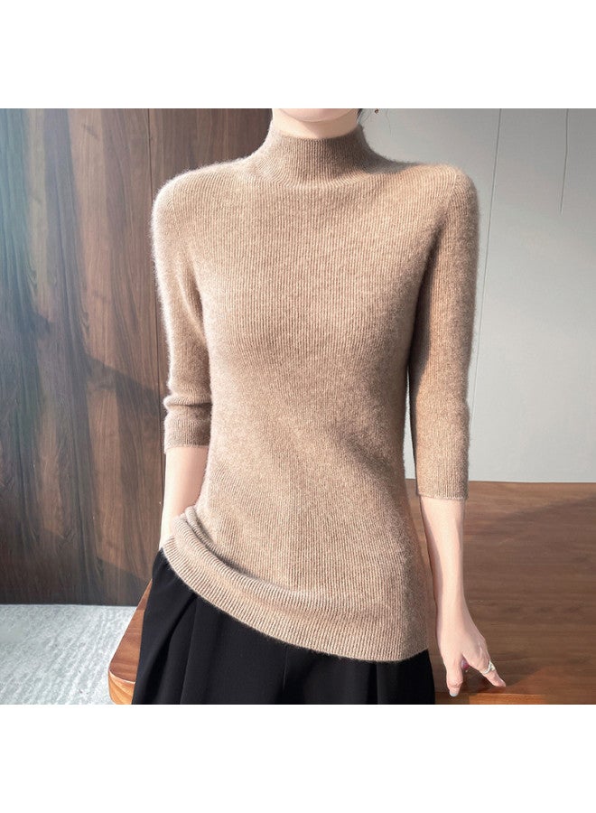 MIIOW Semi-High Neck Short Sleeve One-Piece Knitted Sweater For Women, Slim-Fitting And Versatile Pullover Top, A Must-Have For Commuter Fashion - Image 2