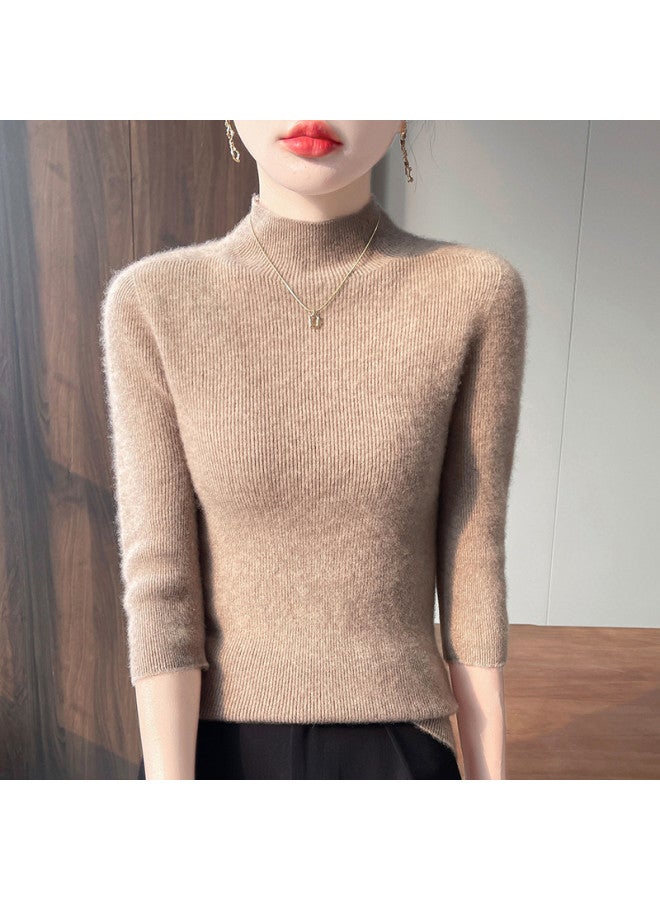 MIIOW Semi-High Neck Short Sleeve One-Piece Knitted Sweater For Women, Slim-Fitting And Versatile Pullover Top, A Must-Have For Commuter Fashion - Image 5