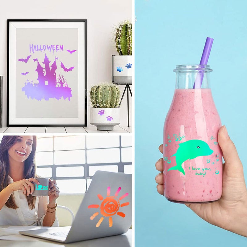 4 Sheets of Color Changing Vinyls Portable Decals DIY Water Mug Decals - Image 1
