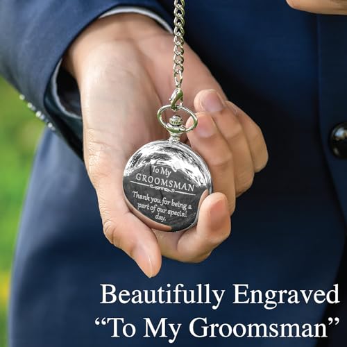 FJ FREDERICK JAMES Groomsmen Gifts for Wedding I Groomsman Gifts for Wedding - 'to My Groomsman' Pocket Watch I Groomsmen Proposal, Groomsmen Gift, Groomsman Gift I Set of 5 I Silver Etched - Image 3