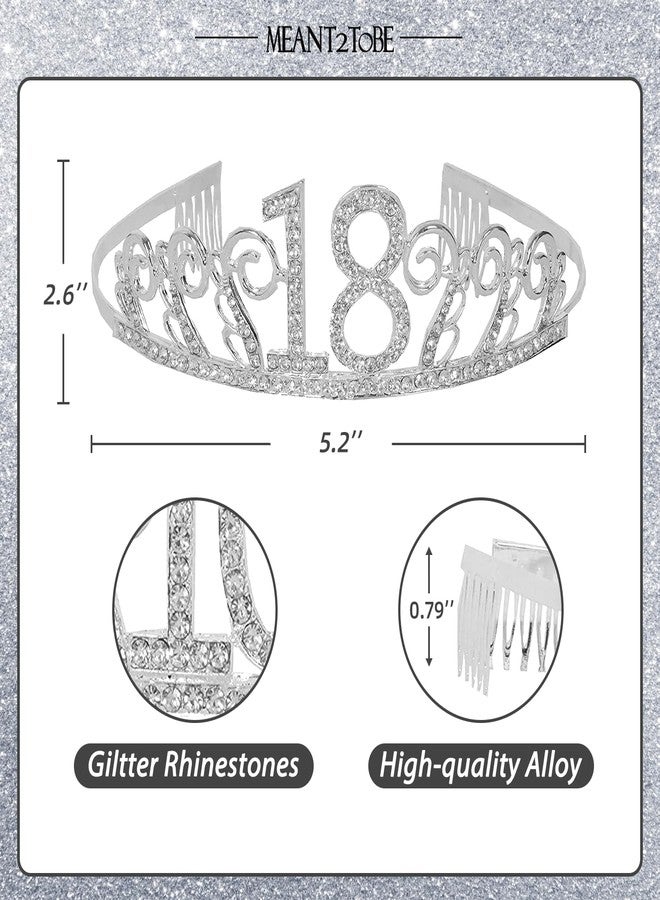 MEANT2TOBE 18th Birthday Sash and Tiara for Women - Fabulous Set: Glitter Sash + Waves Rhinestone Silver Premium Metal Tiara, 18th Birthday Gifts for Women Party - Image 2
