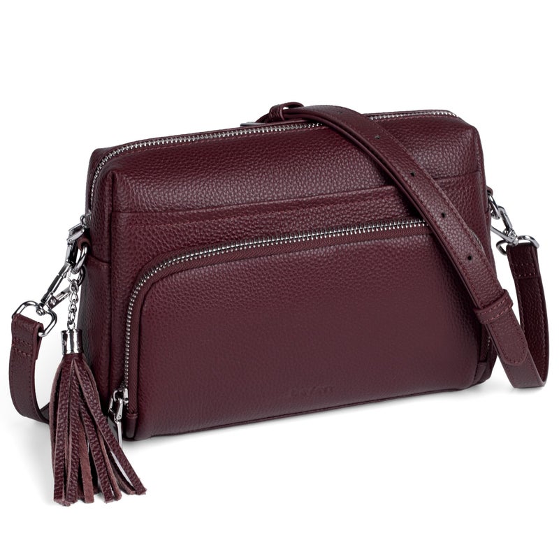 befen Soft Real Leather Small Crossbody Purses for Women, Ladies Anti-Theft Shoulder Bag Handbag Purse with Adjustable Strap & Built in RFID Wallet Burgundy Red - Image 1