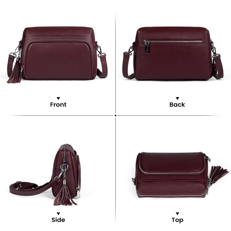 befen Soft Real Leather Small Crossbody Purses for Women, Ladies Anti-Theft Shoulder Bag Handbag Purse with Adjustable Strap & Built in RFID Wallet Burgundy Red - Image 5
