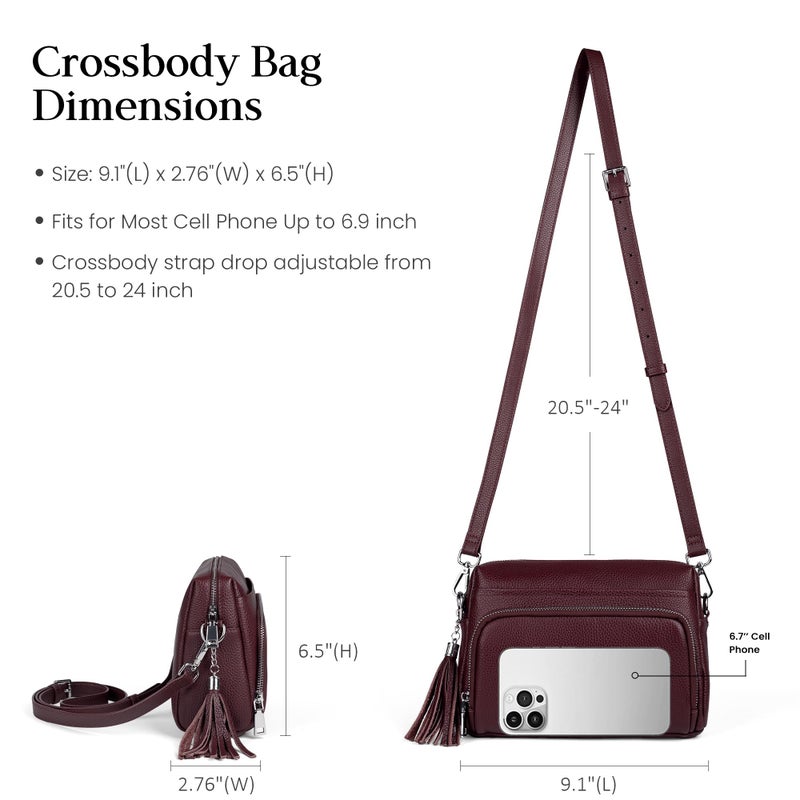 befen Soft Real Leather Small Crossbody Purses for Women, Ladies Anti-Theft Shoulder Bag Handbag Purse with Adjustable Strap & Built in RFID Wallet Burgundy Red - Image 4