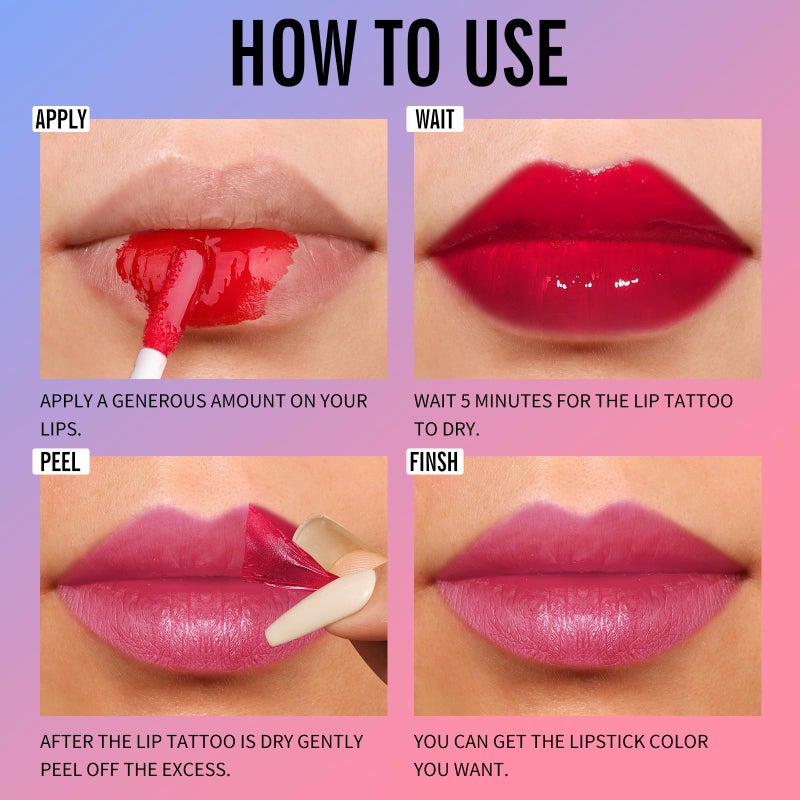 KIMUSE Tattoo Peel & Reveal Lip Stain, Waterproof Long Lasting Peel Off Lip Liner Tattoo, Non Stick Color Peel Off Mask Lip Gloss Makeup - Image 3