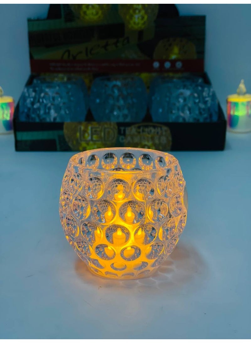 الشمعة الكوباية الزجاج الالكترونية بحجارة شمع  انوار الاصفر   مقاس الشمعة : 8 سم - Image 1