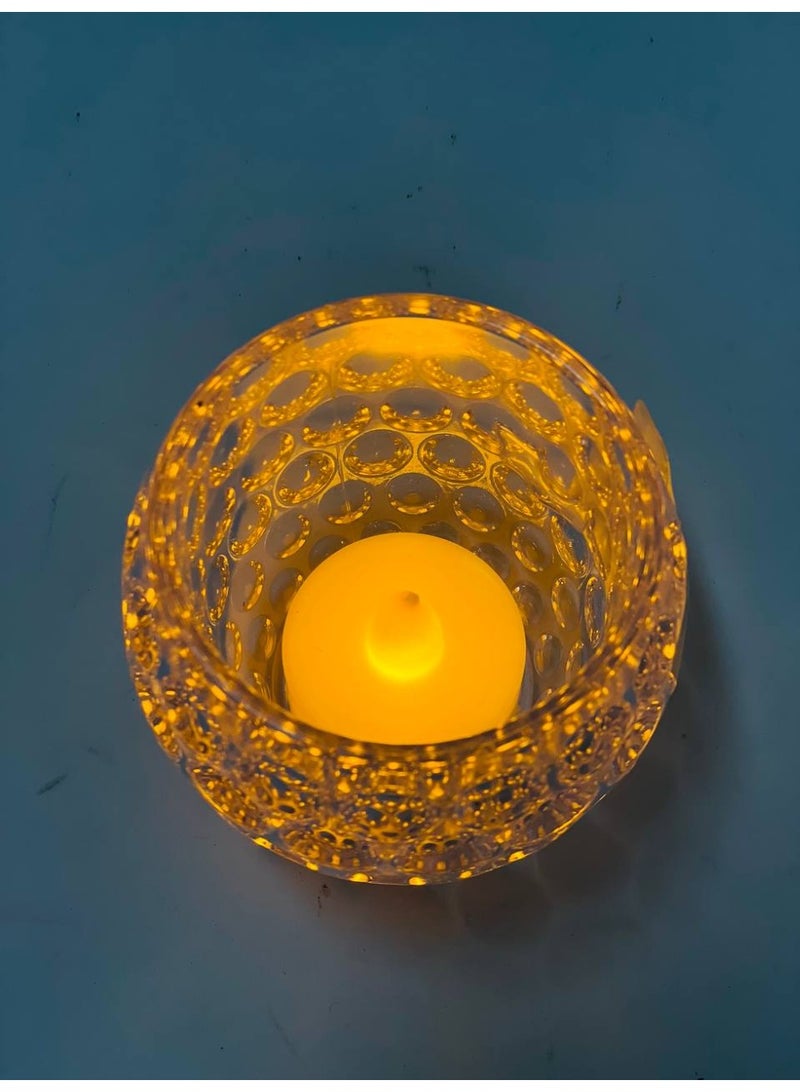 الشمعة الكوباية الزجاج الالكترونية بحجارة شمع  انوار الاصفر   مقاس الشمعة : 8 سم - Image 2