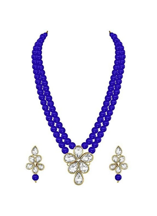 I Jewels I Jewels Gold Plated Traditional Kundan & Pearl Studded Necklace Jewellery Set For Women (ML311) (Blue)  - Image 5