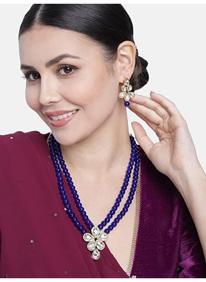 I Jewels I Jewels Gold Plated Traditional Kundan & Pearl Studded Necklace Jewellery Set For Women (ML311) (Blue)  - Image 4