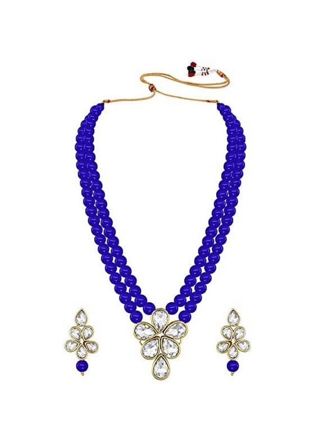 I Jewels I Jewels Gold Plated Traditional Kundan & Pearl Studded Necklace Jewellery Set For Women (ML311) (Blue)  - Image 2