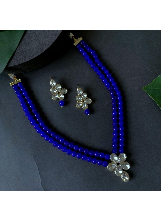 I Jewels I Jewels Gold Plated Traditional Kundan & Pearl Studded Necklace Jewellery Set For Women (ML311) (Blue)  - Image 3