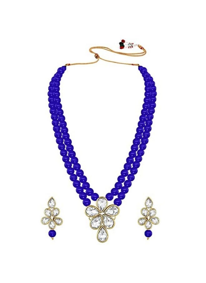 I Jewels I Jewels Gold Plated Traditional Kundan & Pearl Studded Necklace Jewellery Set For Women (ML311) (Blue)  - Image 1