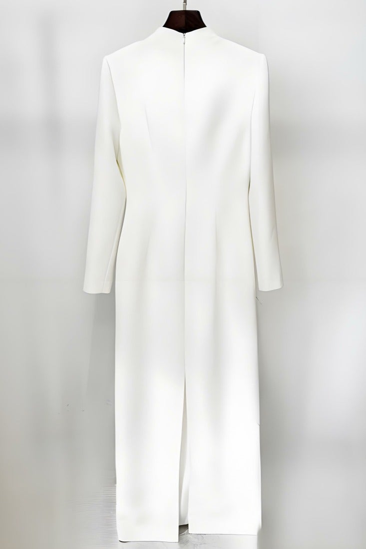 Loquat Women's Long Sleeves Rhinestone Beaded Decoration Maxi Gown Dresses White - Image 2