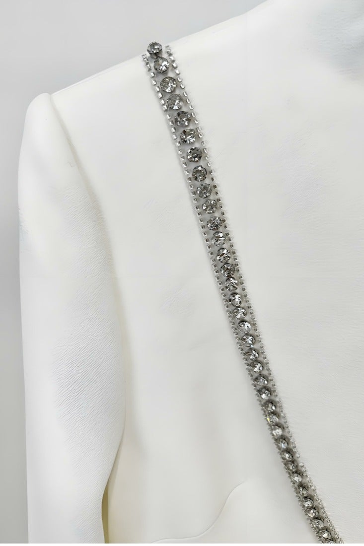 Loquat Women's Long Sleeves Rhinestone Beaded Decoration Maxi Gown Dresses White - Image 4